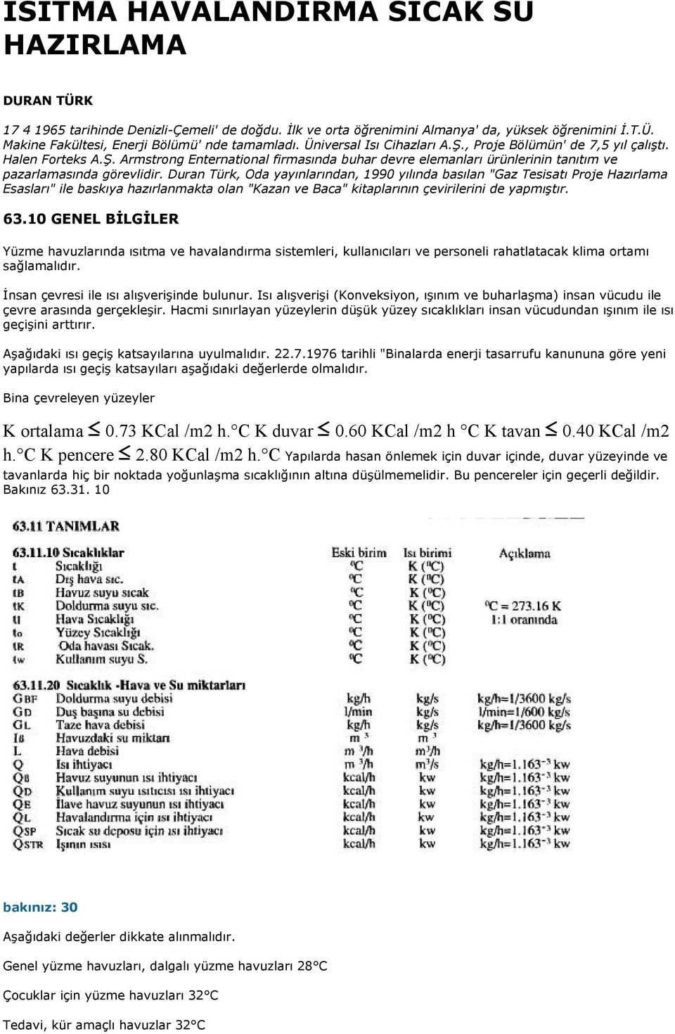 Duran Türk, Oda yayınlarından, 1990 yılında basılan "Gaz Tesisatı Proje Hazırlama Esasları" ile baskıya hazırlanmakta olan "Kazan ve Baca" kitaplarının çevirilerini de yapmıştır. 63.