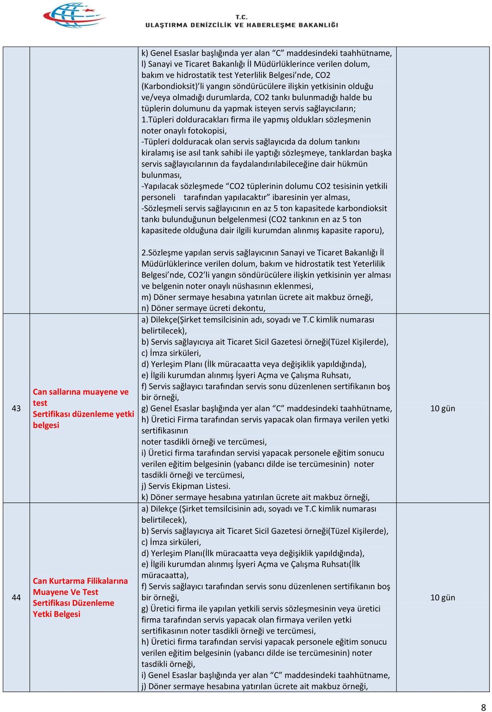 yetkisinin olduğu ve/veya olmadığı durumlarda, CO2 tankı bulunmadığı halde bu tüplerin dolumunu da yapmak isteyen servis sağlayıcıların; 1.