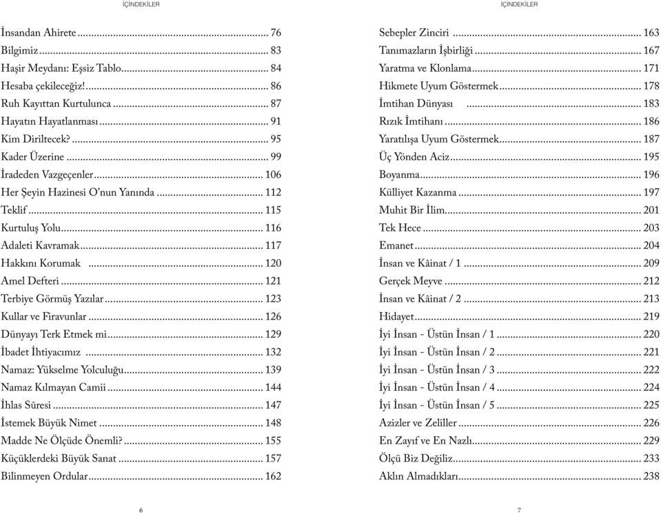.. 121 Terbiye Görmüş Yazılar... 123 Kullar ve Firavunlar... 126 Dünyayı Terk Etmek mi... 129 İbadet İhtiyacımız... 132 Namaz: Yükselme Yolculuğu... 139 Namaz Kılmayan Camii... 144 İhlas Sûresi.