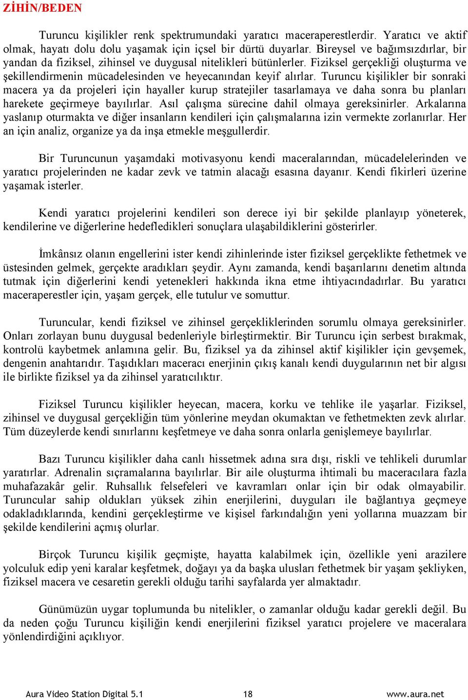 Turuncu kişilikler bir sonraki macera ya da projeleri için hayaller kurup stratejiler tasarlamaya ve daha sonra bu planları harekete geçirmeye bayılırlar.