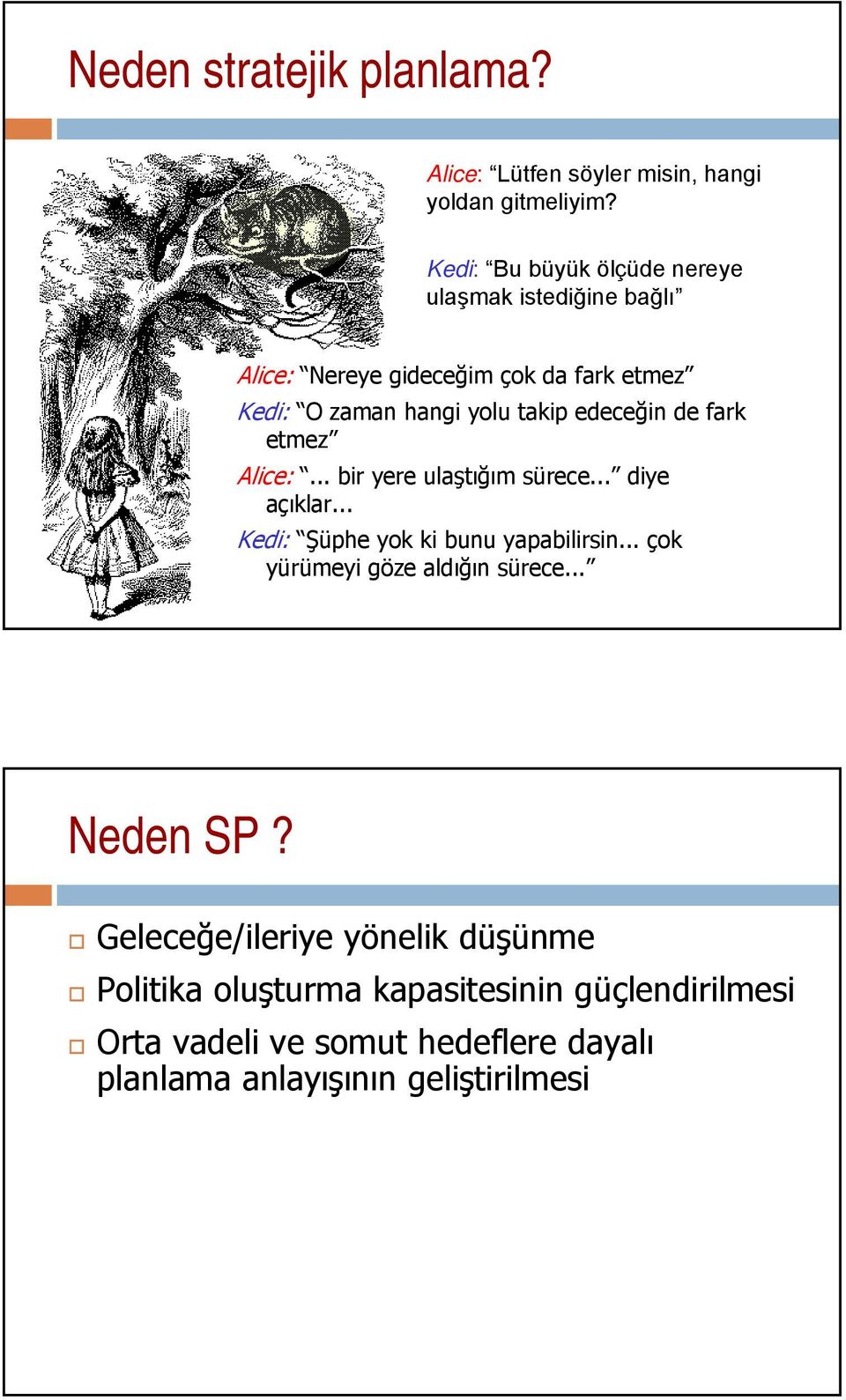 edeceğin de fark etmez Alice:... bir yere ulaştığım sürece... diye açıklar... Kedi: Şüphe yok ki bunu yapabilirsin.