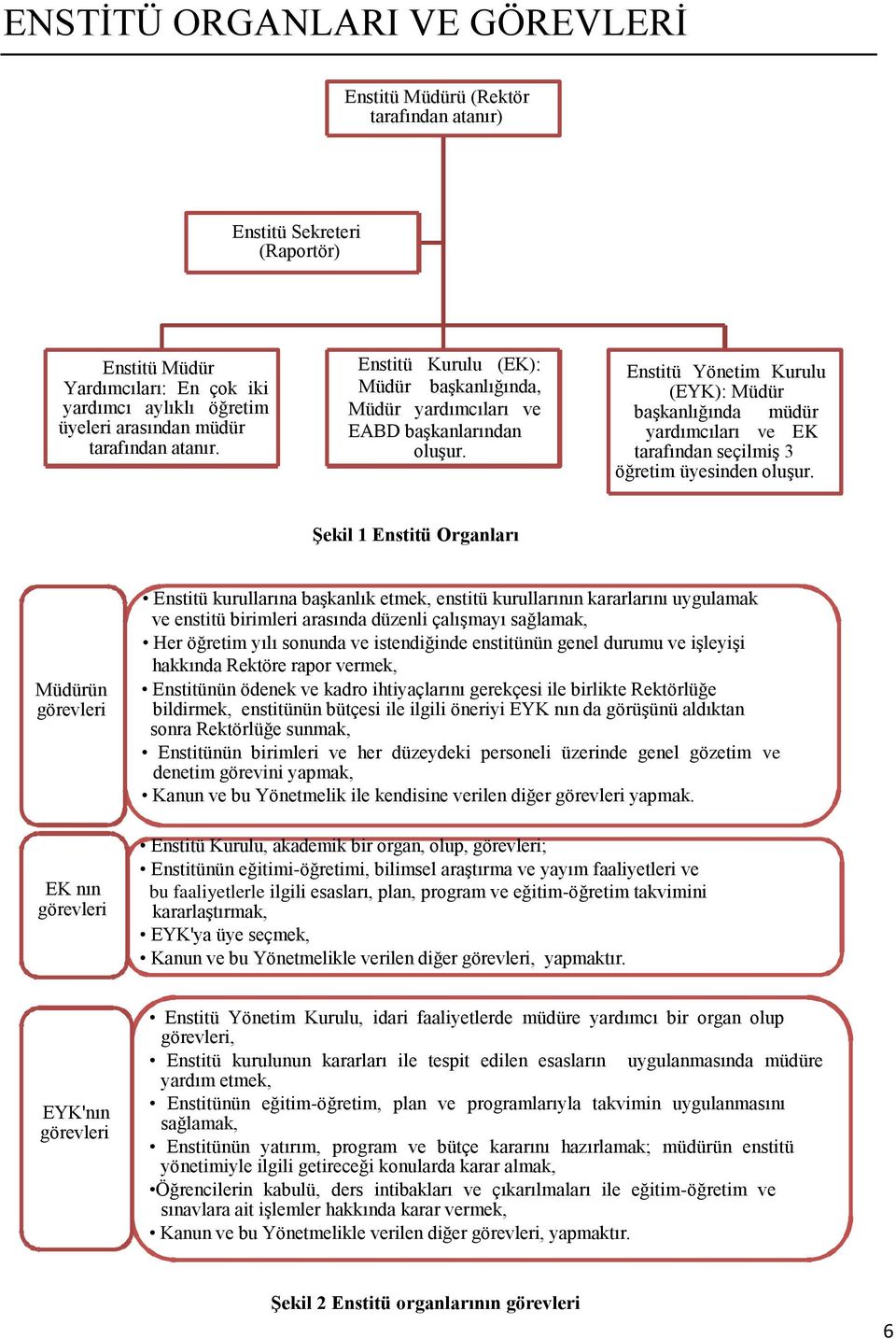 Enstitü Yönetim Kurulu (EYK): Müdür başkanlığında müdür yardımcıları ve EK tarafından seçilmiş 3 öğretim üyesinden oluşur.