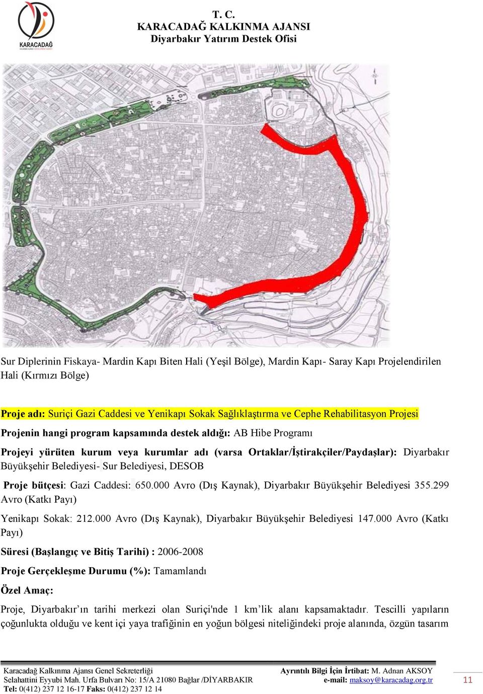 Belediyesi- Sur Belediyesi, DESOB Proje bütçesi: Gazi Caddesi: 650.000 Avro (Dış Kaynak), Diyarbakır Büyükşehir Belediyesi 355.299 Avro (Katkı Payı) Yenikapı Sokak: 212.