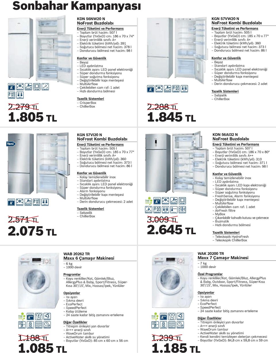 bölmesi net hacim: 373 l Dondurucu bölmesi net hacim: 86 l 2.279 TL 1.