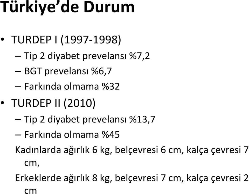 prevelansı %13,7 Farkında olmama %45 Kadınlarda ağırlık 6 kg, belçevresi 6