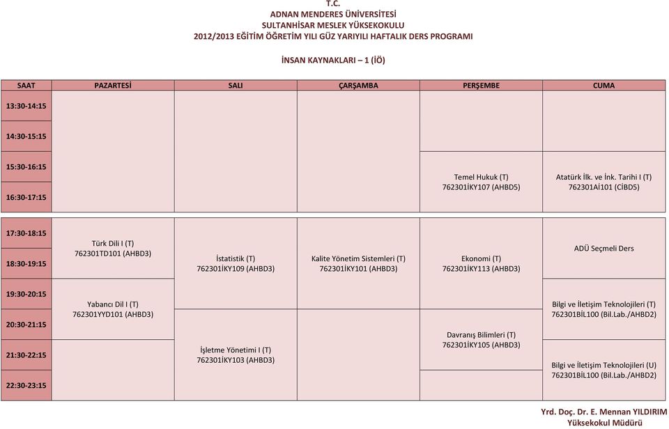 Sistemleri (T) 762301İKY101 (AHBD3) Ekonomi (T) 762301İKY113 (AHBD3) 19:30-20:15 20:30-21:15 21:30-22:15 22:30-23:15 Yabancı Dil I (T) 762301YYD101