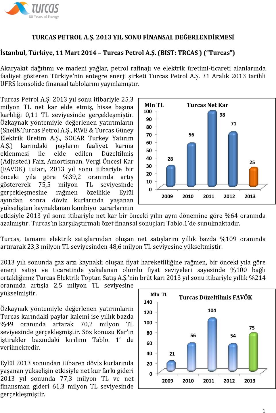 (BIST: TRCAS ) ( Turcas ) Akaryakıt dağıtımı ve madeni yağlar, petrol rafinajı ve elektrik üretimi-ticareti alanlarında faaliyet gösteren Türkiye nin entegre enerji şirketi Turcas Petrol A.Ş.