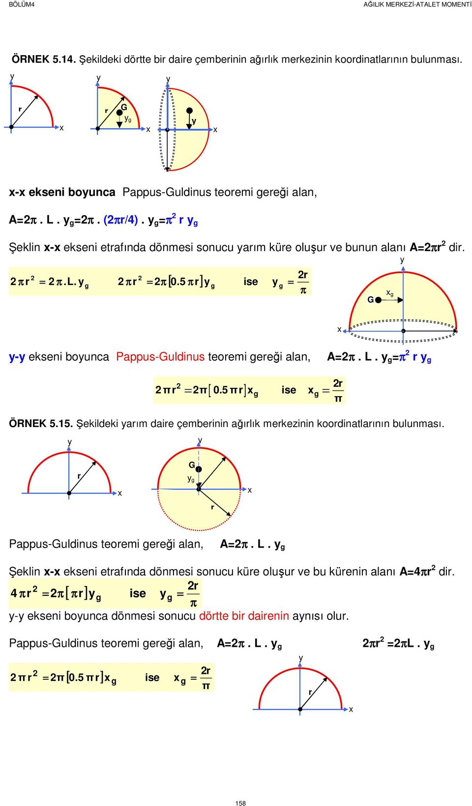 5π] se π ÖRNEK 5.5. Şekldek ım de çemenn ğılık mekeznn koodntlının ulunmsı. Pppus-uldnus teoem eeğ ln, π. L.