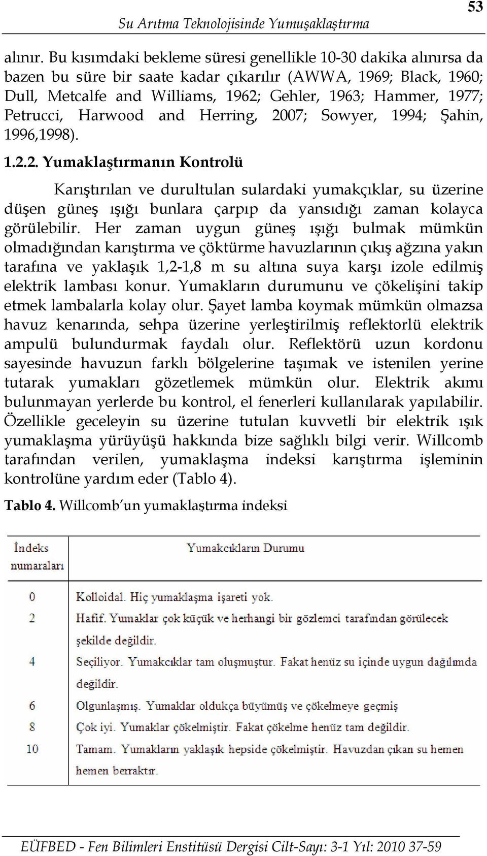 Petrucci, Harwood and Herring, 2007; Sowyer, 1994; Şahin, 1996,1998). 1.2.2. Yumaklaştırmanın Kontrolü Karıştırılan ve durultulan sulardaki yumakçıklar, su üzerine düşen güneş ışığı bunlara çarpıp da yansıdığı zaman kolayca görülebilir.