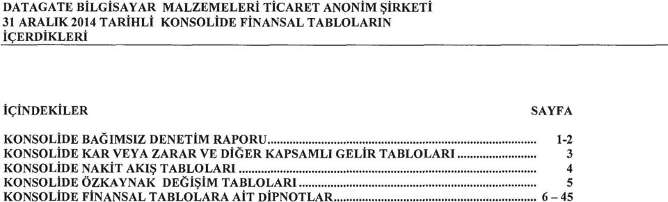 .. 1-2 KONSOLiDE KAR VEYA ZARAR VE DiGER KAPSAMLI GELiR TABLOLARI.