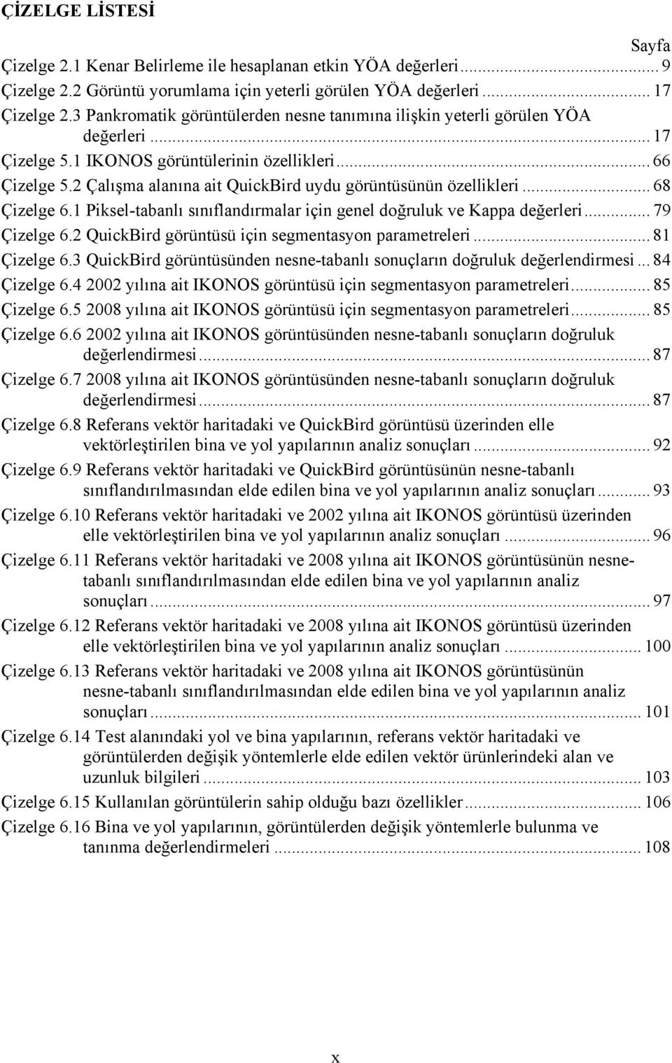 .. 68 Çzelge 6.1 Pksel-tabanlı sınıflandırmalar çn genel doğruluk ve Kappa değerler... 79 Çzelge 6.2 QuckBrd görüntüsü çn segmentasyon parametreler... 81 Çzelge 6.