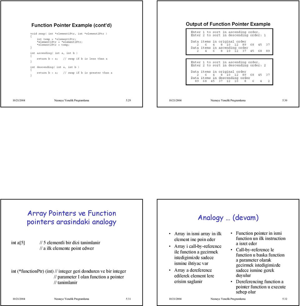 parameter I olan function a pointer // tanimlanir 10/21/2004 Nesneye Yonelik Programlama 5.