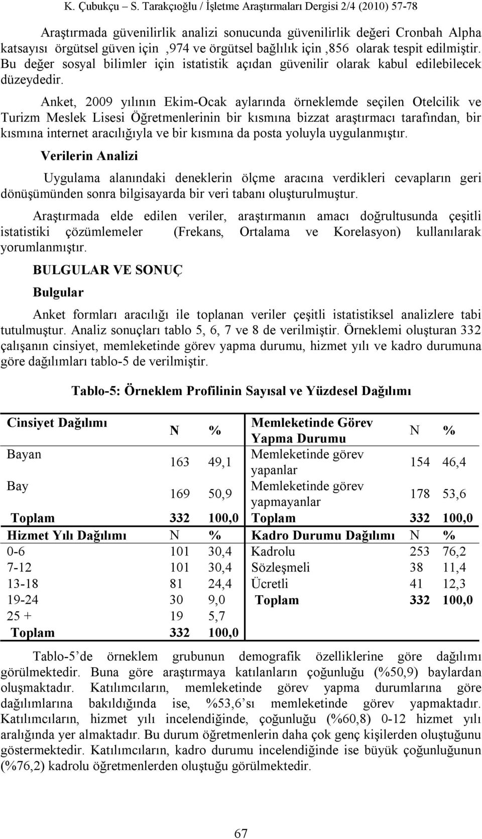 Anket, 2009 yılının Ekim-Ocak aylarında örneklemde seçilen Otelcilik ve Turizm Meslek Lisesi Öğretmenlerinin bir kısmına bizzat araştırmacı tarafından, bir kısmına internet aracılığıyla ve bir