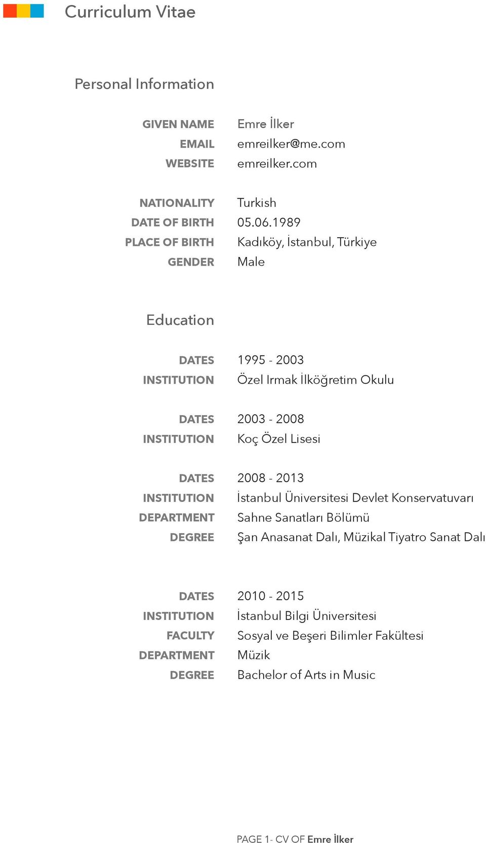 1989 Kadıköy, İstanbul, Türkiye Male Education 1995-2003 Özel Irmak İlköğretim Okulu 2003 - Koç Özel Lisesi DEPARTMENT DEGREE - 2013