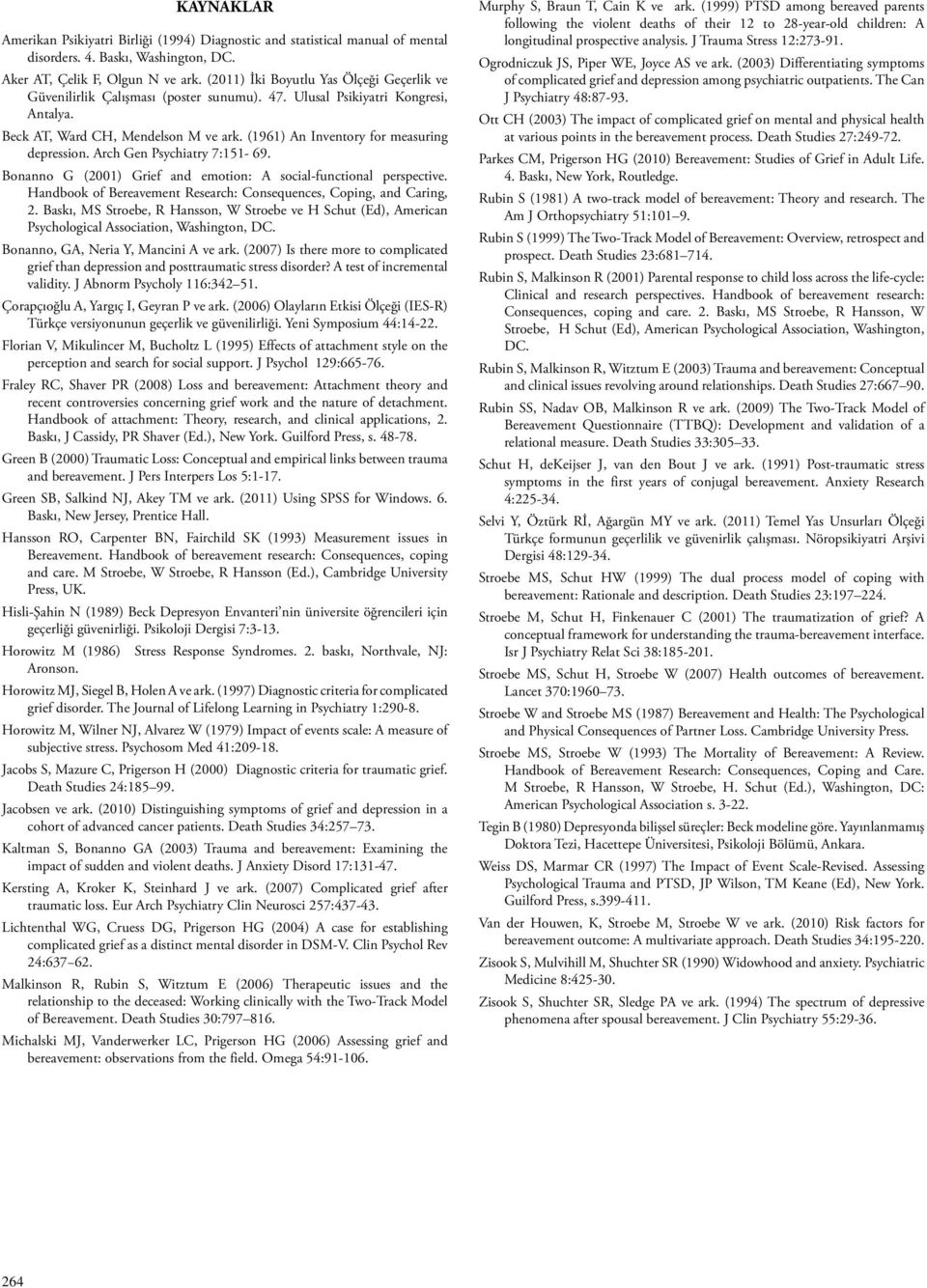 (1961) An Inventory for measuring depression. Arch Gen Psychiatry 7:151-69. Bonanno G (2001) Grief and emotion: A social-functional perspective.