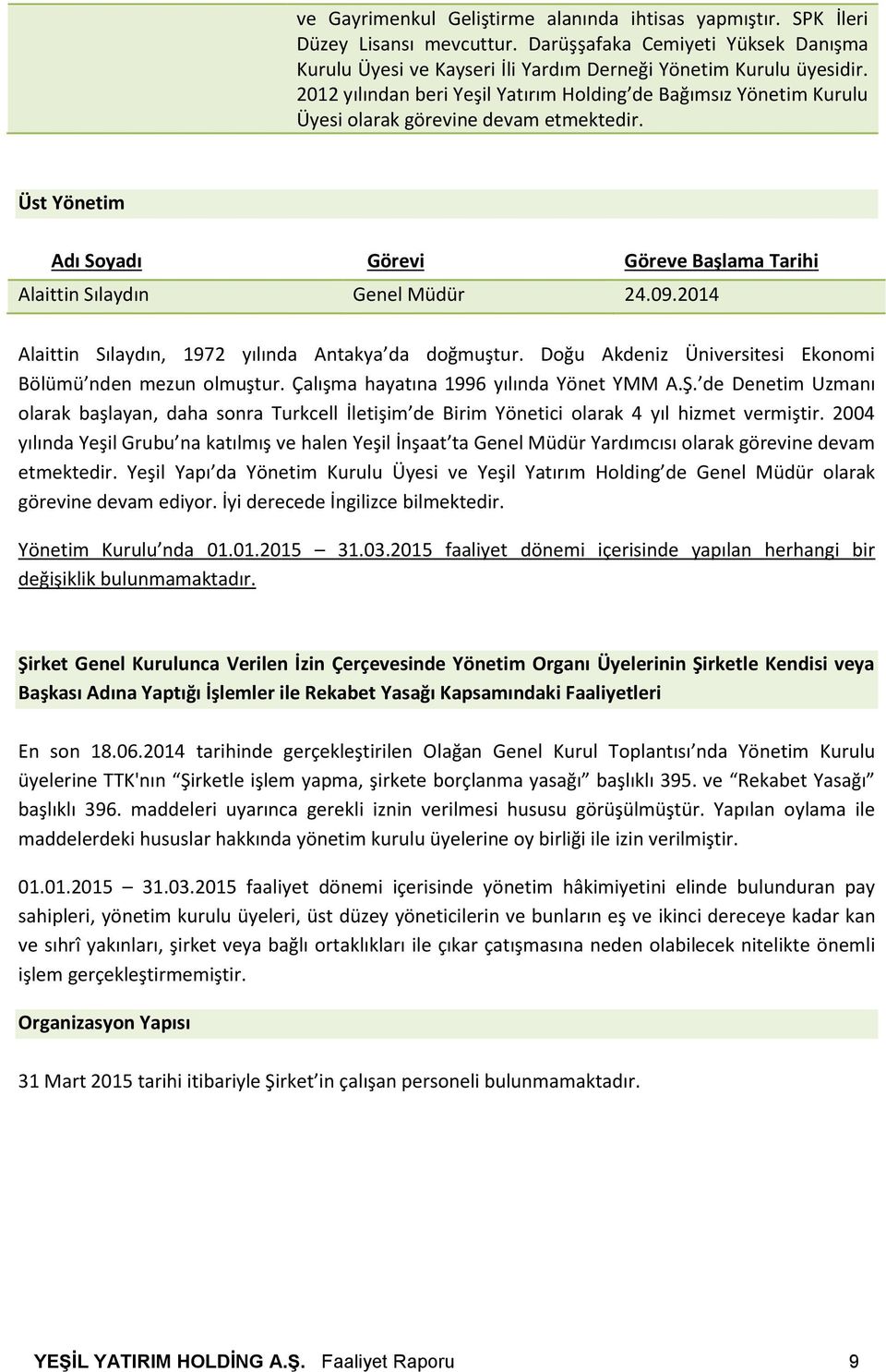 2014 Alaittin Sılaydın, 1972 yılında Antakya da doğmuştur. Doğu Akdeniz Üniversitesi Ekonomi Bölümü nden mezun olmuştur. Çalışma hayatına 1996 yılında Yönet YMM A.Ş.