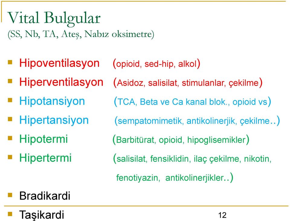 , opioid vs) Hipertasiyo (sempatomimetik, atikolierjik, çekilme.