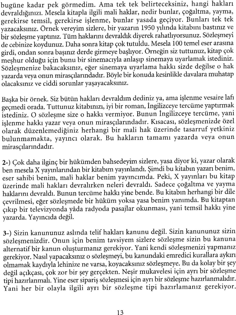 Örnek vereyim sizlere, bir yazarın 1950 yılında kitabını bastınız ve bir sözleşme yaptınız. Tüm haklarını devraldık diyerek rahatlıyorsunuz. Sözleşmeyi de cebinize koydunuz.