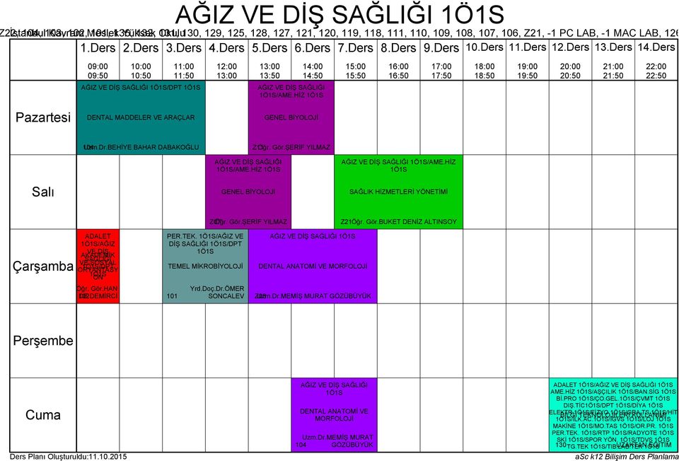 TEK. /AĞIZ VE DİŞ SAĞLIĞI /DPT TEMEL MİKROBİYOLOJİ 101 Yrd.Doç.Dr.ÖMER SCALEV AĞIZ VE DİŞ SAĞLIĞI DENTAL ANATOMİ VE MORFOLOJİ Z08 Uzm.Dr.MEMİŞ MURAT GÖZÜBÜYÜK AĞIZ VE DİŞ SAĞLIĞI DENTAL ANATOMİ VE MORFOLOJİ Uzm.