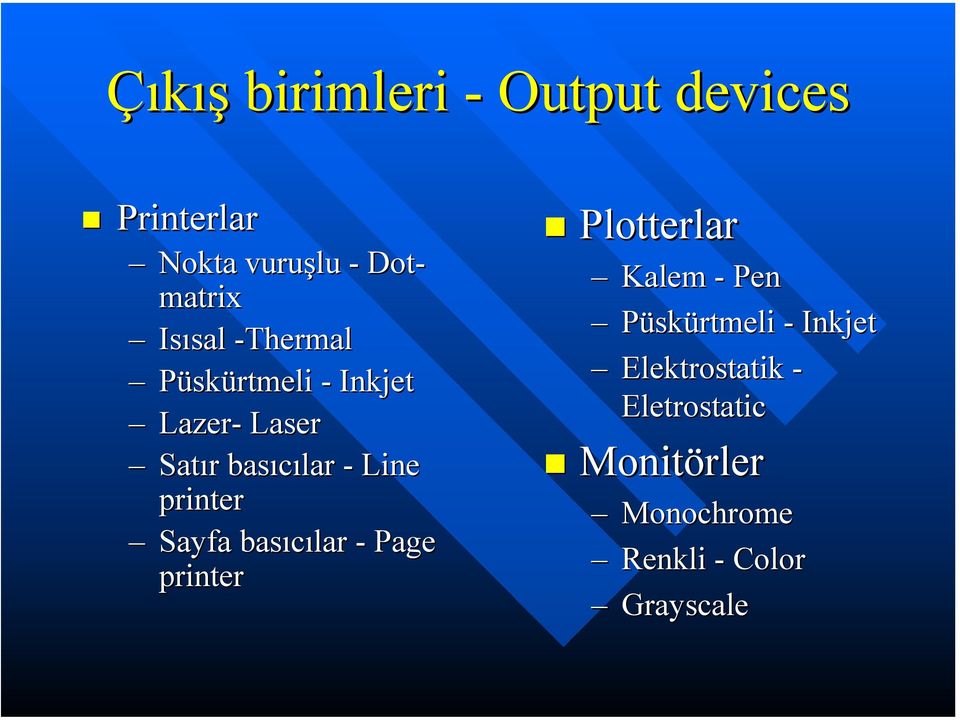 printer Sayfa basıcılar - Page printer Plotterlar lar Kalem - Pen