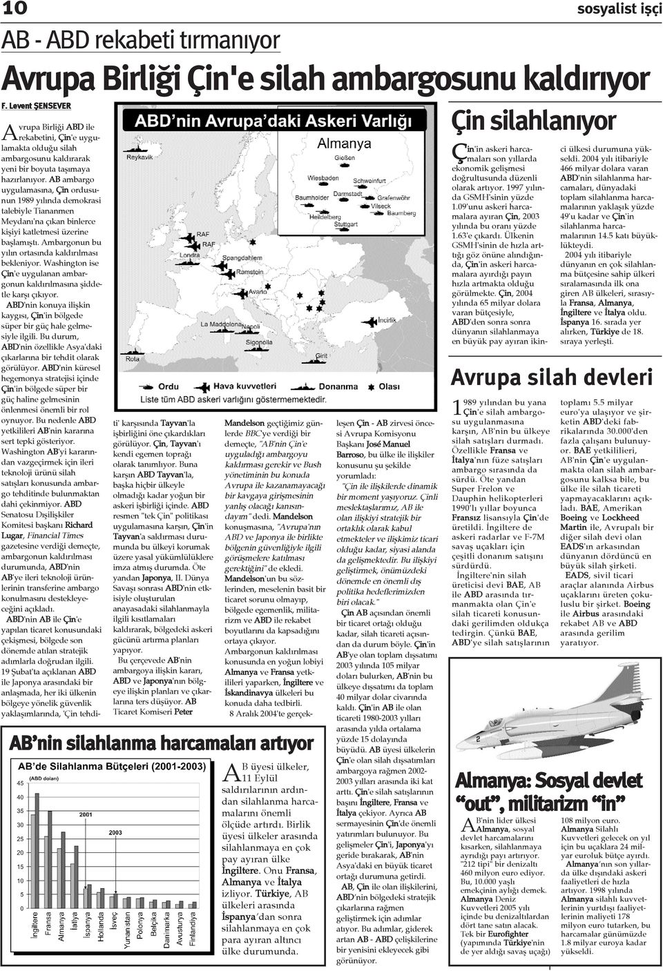 AB ambargo uygulamasýna, Çin ordusunun 1989 yýlýnda demokrasi talebiyle Tiananmen Meydaný'na çýkan binlerce kiþiyi katletmesi üzerine baþlamýþtý. Ambargonun bu yýlýn ortasýnda kaldýrýlmasý bekleniyor.