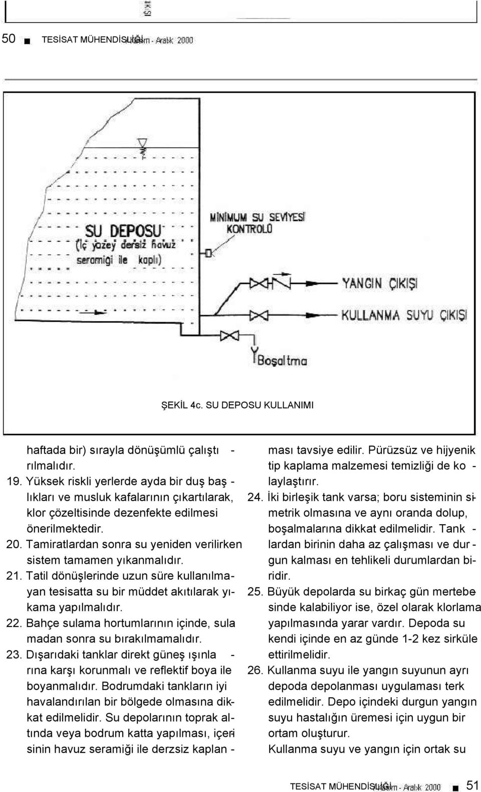 Tamiratlardan sonra su yeniden verilirken sistem tamamen yıkanmalıdır. 21. Tatil dönüşlerinde uzun süre kullanılmayan tesisatta su bir müddet akıtılarak yıkama yapılmalıdır. 22.