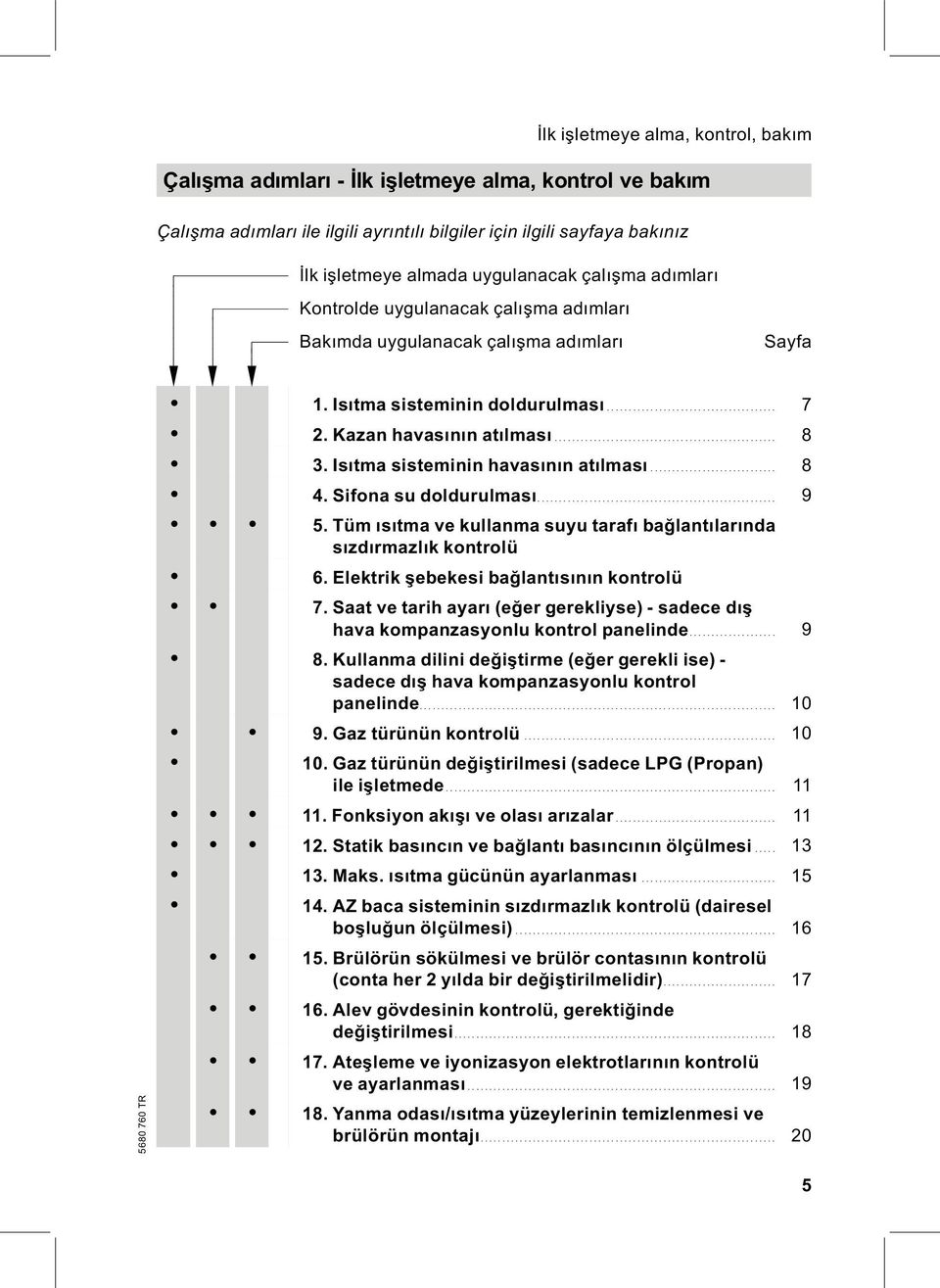 Kazan havasının atılması... 8 3. Isıtma sisteminin havasının atılması... 8 4. Sifona su doldurulması... 9 5. Tüm ısıtmavekullanmasuyutarafı bağlantılarında sızdırmazlık kontrolü 6.