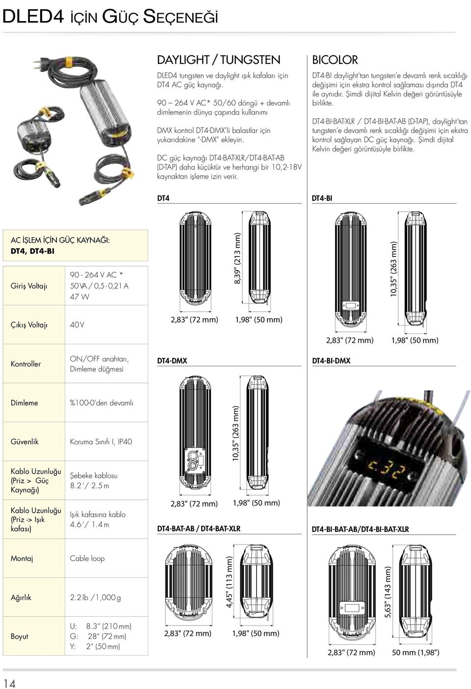 DC güç kaynağı DT4-BAT-XLR/DT4-BAT-AB (D-TAP) daha küçüktür ve herhangi bir 10,2-18V kaynaktan işleme izin verir.