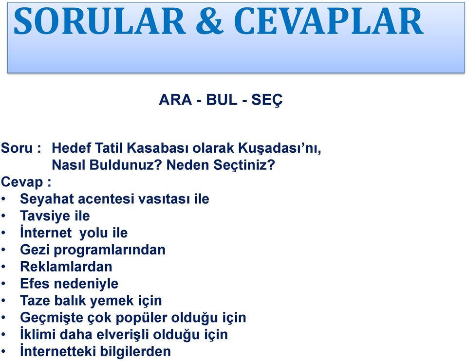 Seyahat acentesi vasıtası ile Tavsiye ile İnternet yolu ile Gezi