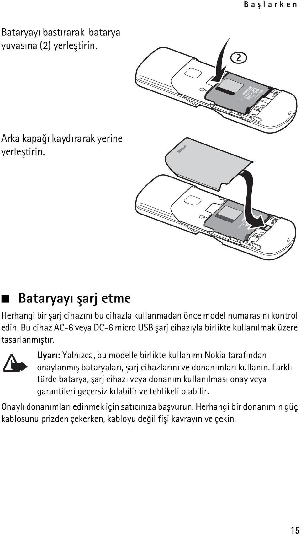 Bu cihaz AC-6 veya DC-6 micro USB þarj cihazýyla birlikte kullanýlmak üzere tasarlanmýþtýr.