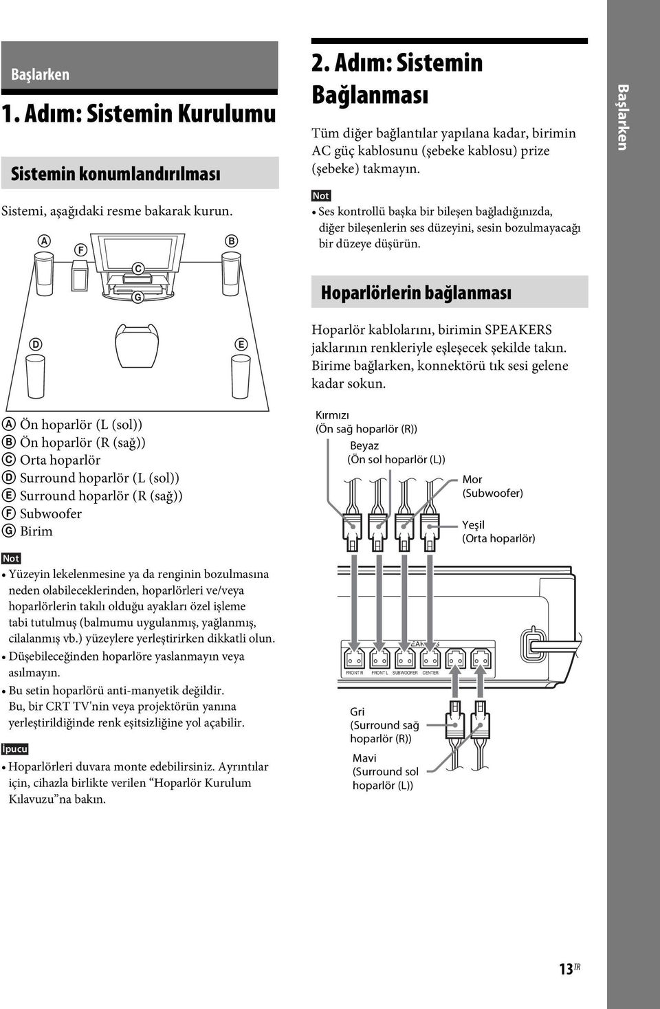 Ses kontrollü başka bir bileşen bağladığınızda, diğer bileşenlerin ses düzeyini, sesin bozulmayacağı bir düzeye düşürün.