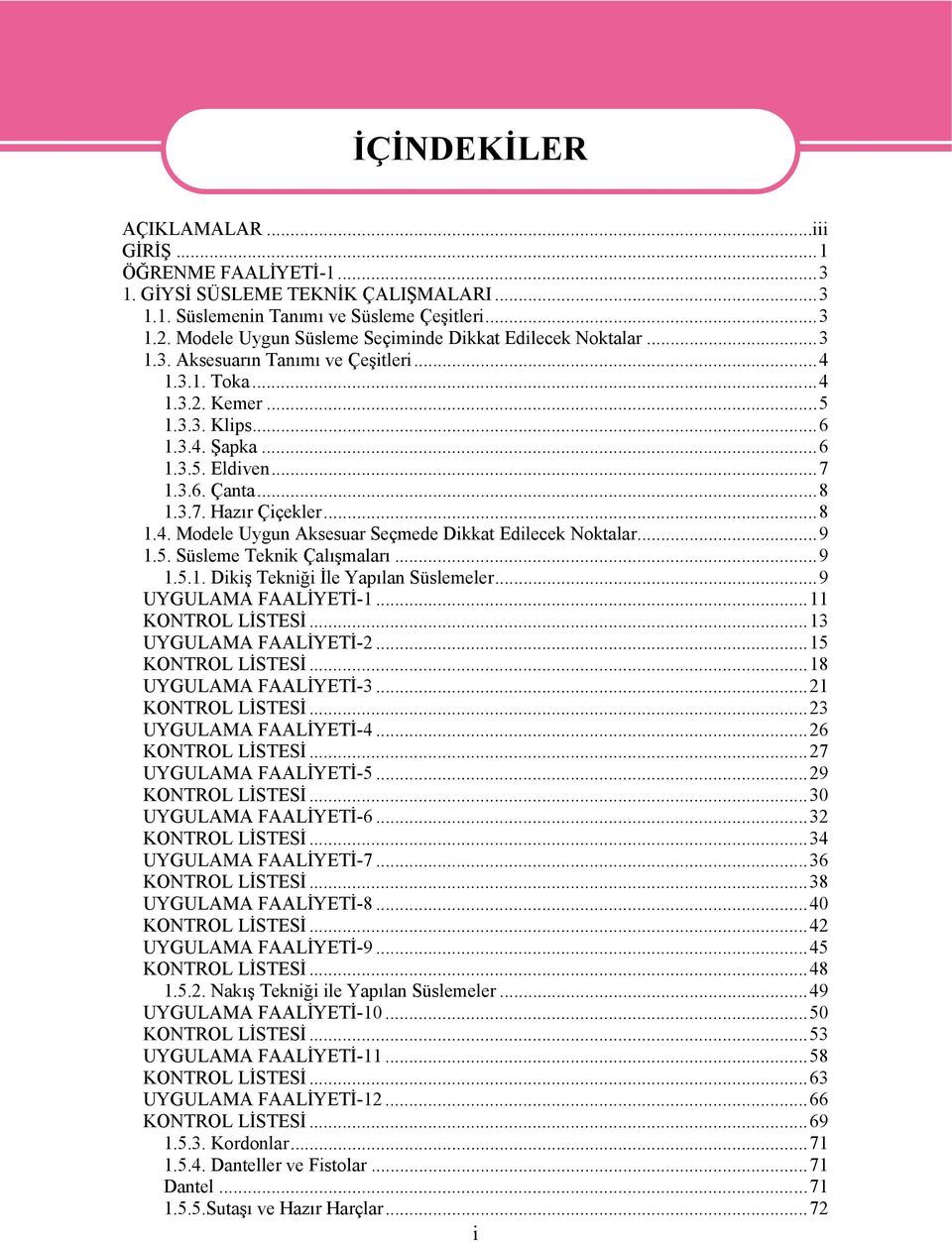 ..8 1.3.7. Hazır Çiçekler...8 1.4. Modele Uygun Aksesuar Seçmede Dikkat Edilecek Noktalar...9 1.5. Süsleme Teknik Çalışmaları...9 1.5.1. Dikiş Tekniği İle Yapılan Süslemeler...9 UYGULAMA FAALİYETİ-1.