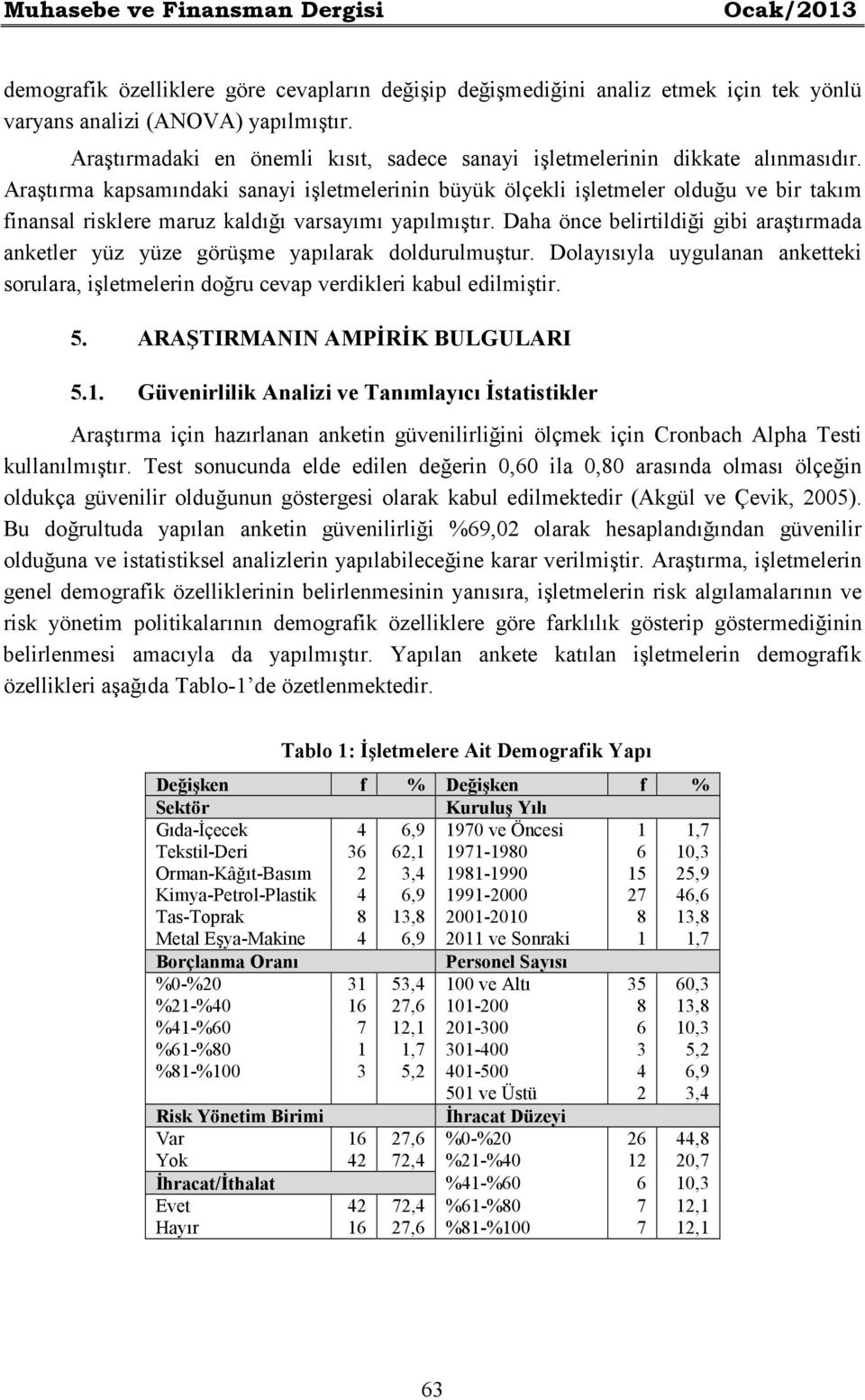 Araştırma kapsamındaki sanayi işletmelerinin büyük ölçekli işletmeler olduğu ve bir takım finansal risklere maruz kaldığı varsayımı yapılmıştır.