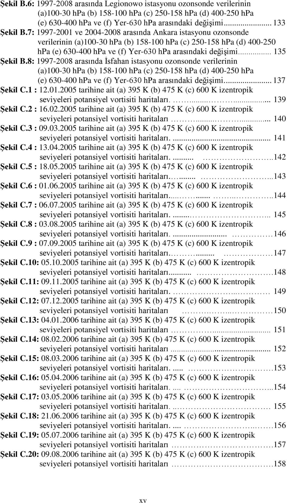 7: 1997-2001 ve 2004-2008 arasında Ankara istasyonu ozonsonde verilerinin (a)100-30 hpa (b) 158-100 hpa (c) 250-158 hpa (d) 400-250 hpa (e) 630-400 hpa ve (f) Yer-630 hpa arasındaki değişimi.