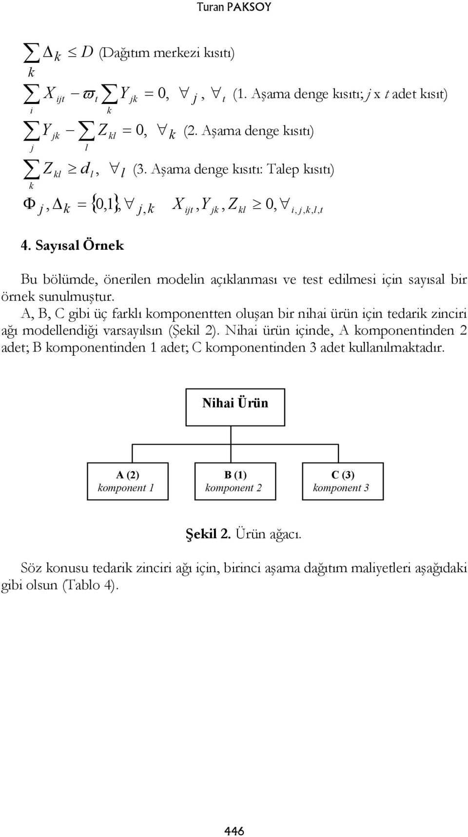 A, B, C gibi üç farı komponentten oluşan bir nihai ürün için tedarik zinciri ağı modellendiği varsayılsın (Şekil 2).