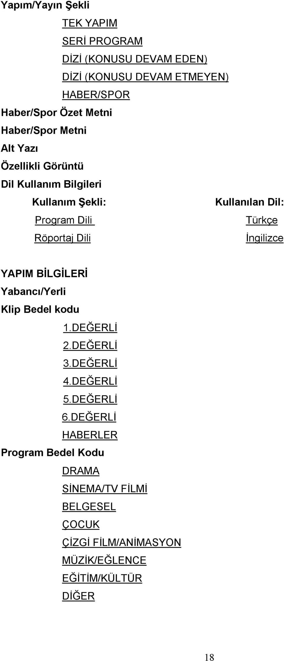 Röportaj Dili İngilizce YAPIM BİLGİLERİ Yabancı/Yerli Klip Bedel kodu 1.DEĞERLİ 2.DEĞERLİ 3.DEĞERLİ 4.DEĞERLİ 5.DEĞERLİ 6.