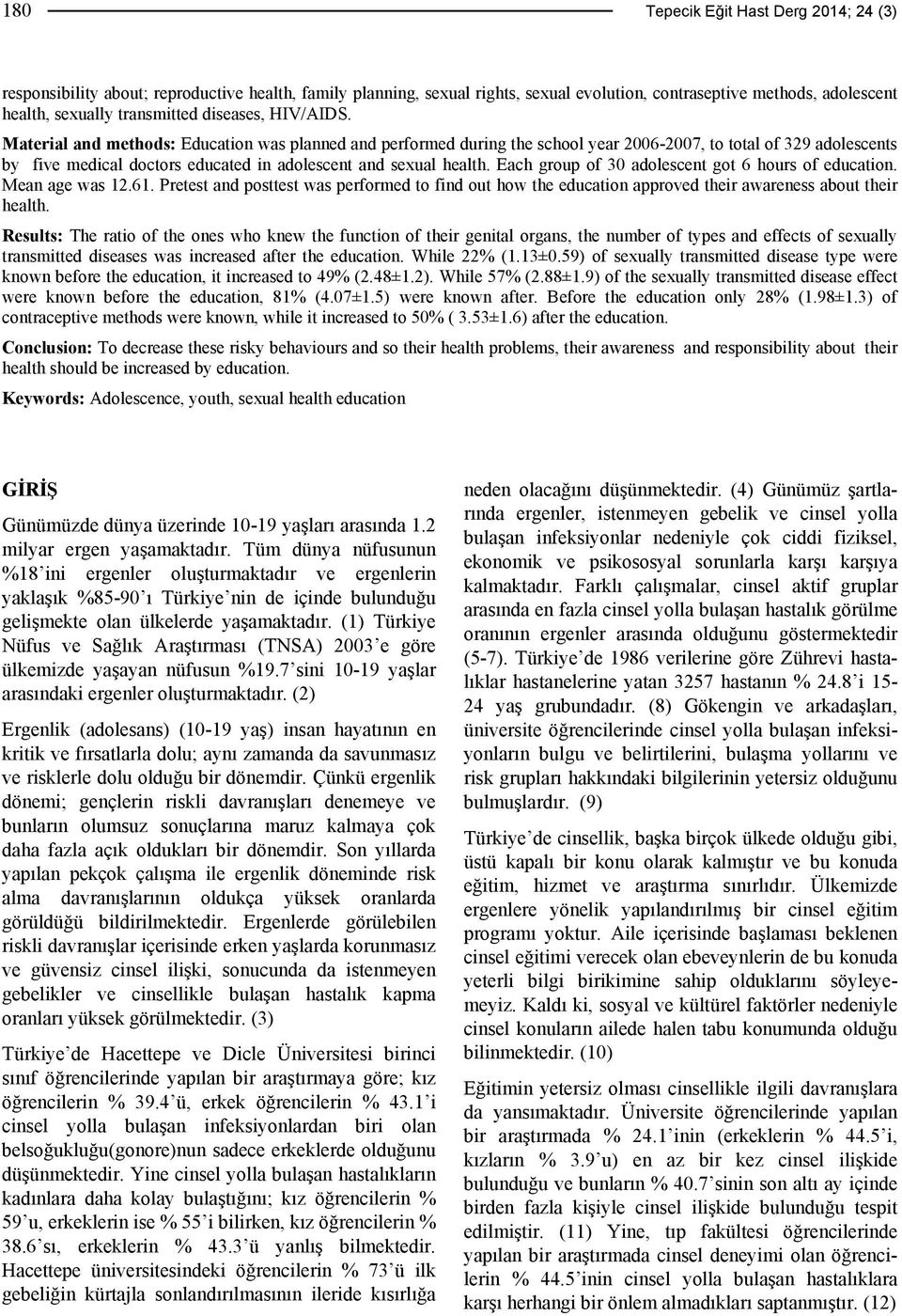 Material and methods: Education was planned and performed during the school year 2006-2007, to total of 329 adolescents by five medical doctors educated in adolescent and sexual health.