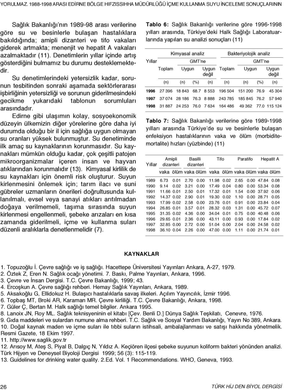 Su denetimlerindeki yetersizlik kadar, sorunun tesbitinden sonraki aşamada sektörlerarası işbirliğinin yetersizliği ve sorunun giderilmesindeki gecikme yukarıdaki tablonun sorumluları arasındadır.