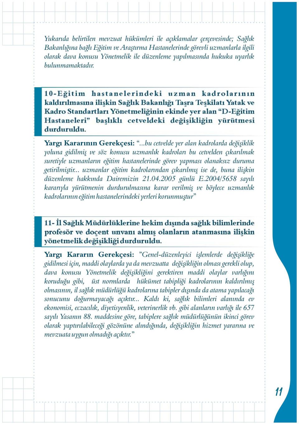 10-Eðitim hastanelerindeki uzman kadrolarýnýn kaldýrýlmasýna iliþkin Saðlýk Bakanlýðý Taþra Teþkilatý Yatak ve Kadro Standartlarý Yönetmeliðinin ekinde yer alan D-Eðitim Hastaneleri baþlýklý