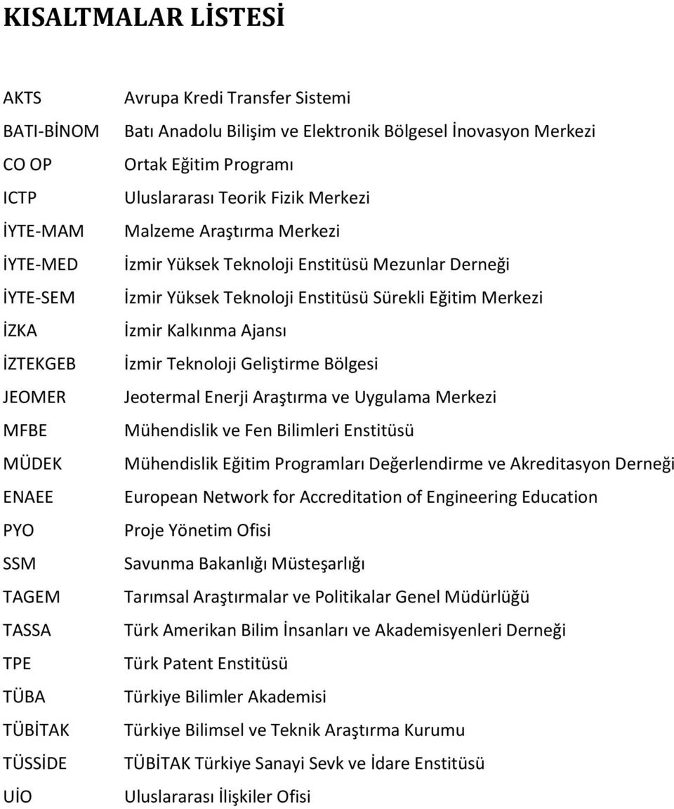 Yüksek Teknoloji Enstitüsü Sürekli Eğitim Merkezi İzmir Kalkınma Ajansı İzmir Teknoloji Geliştirme Bölgesi Jeotermal Enerji Araştırma ve Uygulama Merkezi Mühendislik ve Fen Bilimleri Enstitüsü