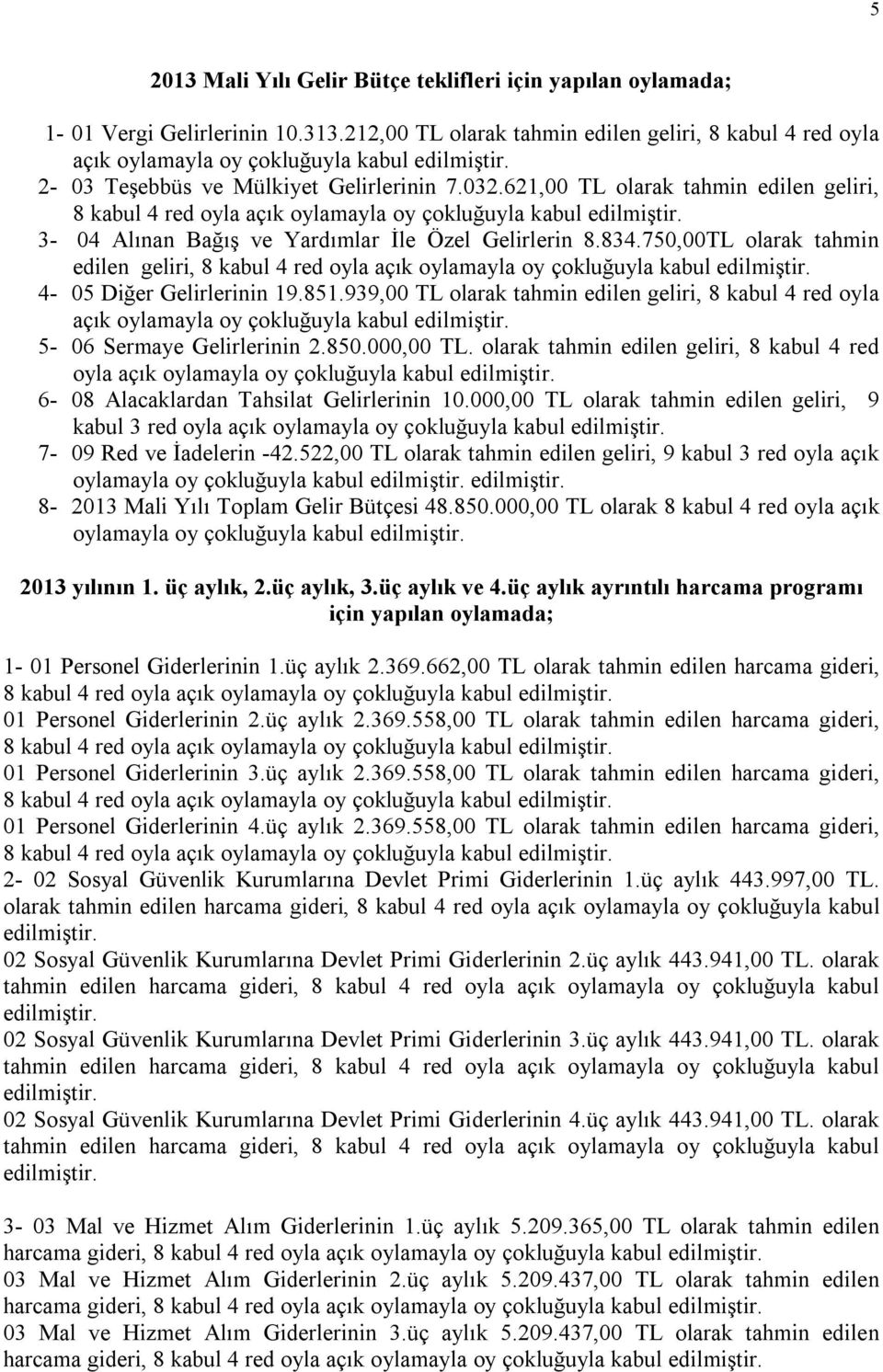 621,00 TL olarak tahmin edilen geliri, 3-04 Alınan Bağış ve Yardımlar İle Özel Gelirlerin 8.834.750,00TL olarak tahmin edilen geliri, 4-05 Diğer Gelirlerinin 19.851.