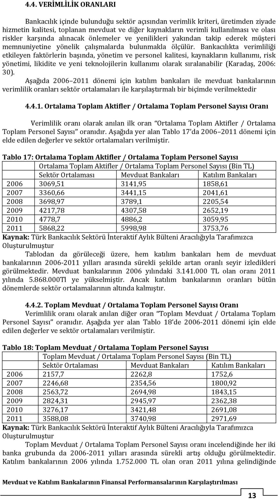 Bankacılıkta verimliliği etkileyen faktörlerin başında, yönetim ve personel kalitesi, kaynakların kullanımı, risk yönetimi, likidite ve yeni teknolojilerin kullanımı olarak sıralanabilir (Karadaş,