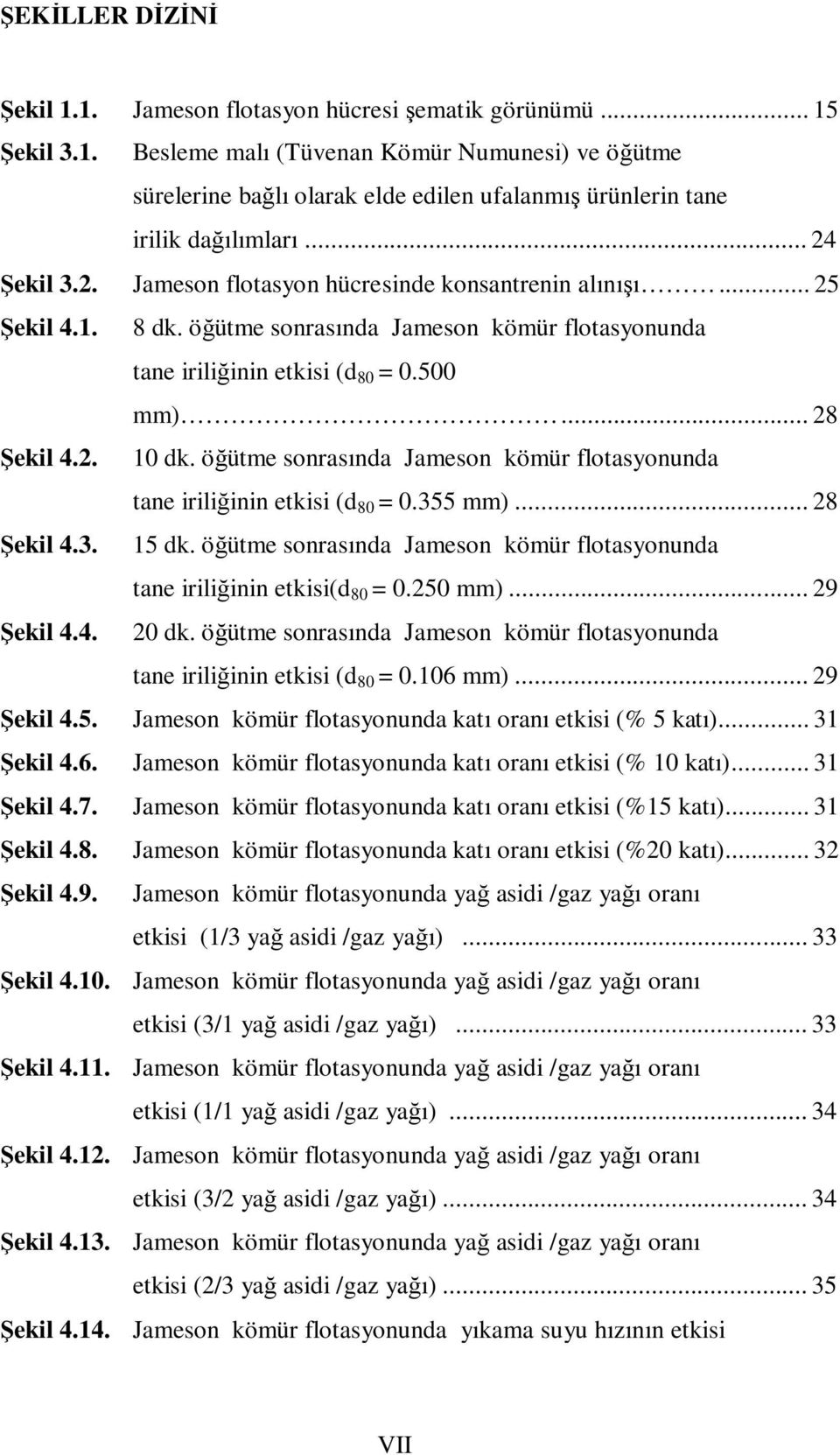 öğütme sonrasında Jameson kömür flotasyonunda tane iriliğinin etkisi (d 8 =.355 mm)... 28 Şekil 4.3. 15 dk. öğütme sonrasında Jameson kömür flotasyonunda tane iriliğinin etkisi(d 8 =.25 mm).