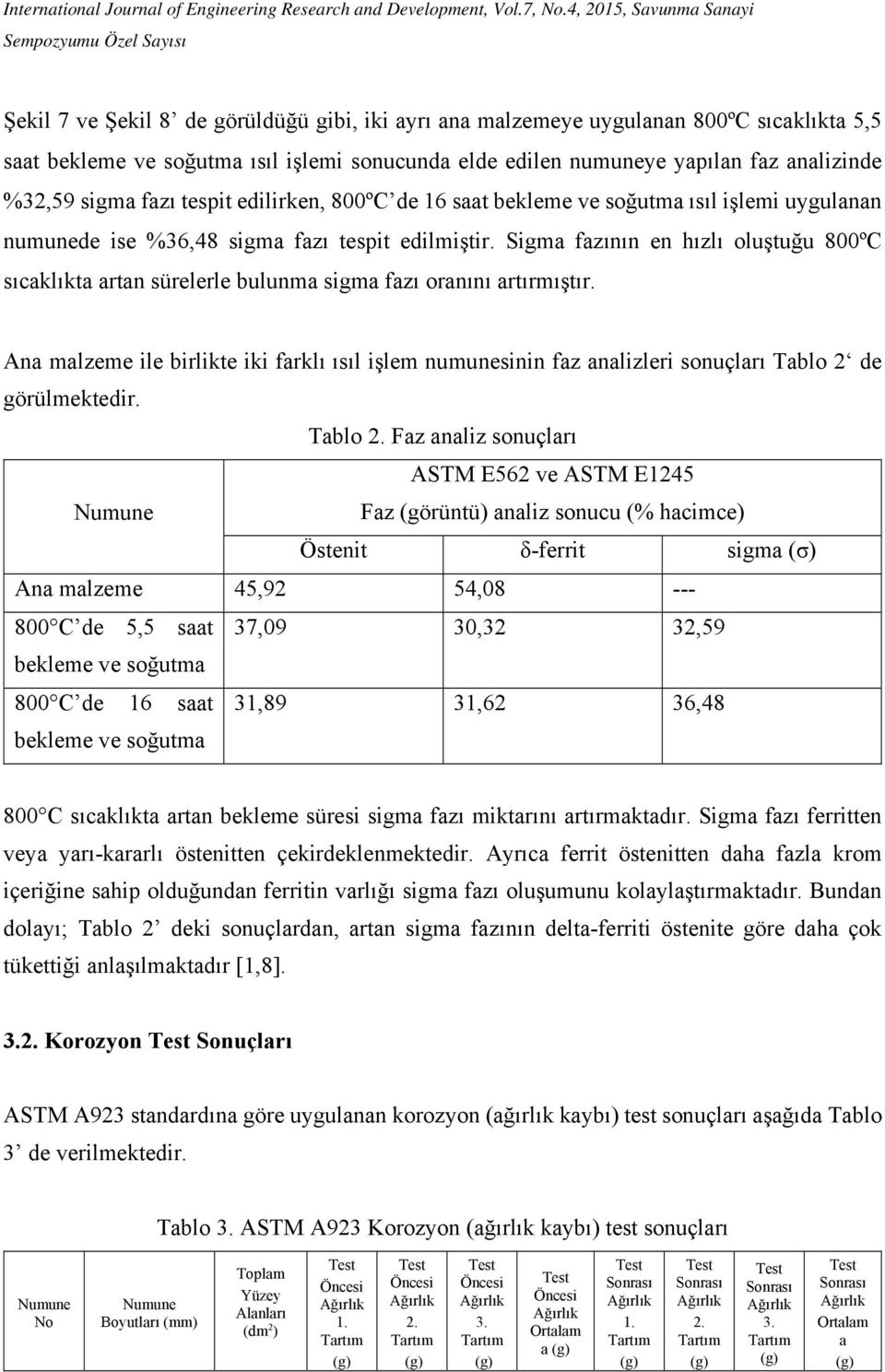 Sigma fazının en hızlı oluştuğu 800ºC sıcaklıkta artan sürelerle bulunma sigma fazı oranını artırmıştır.