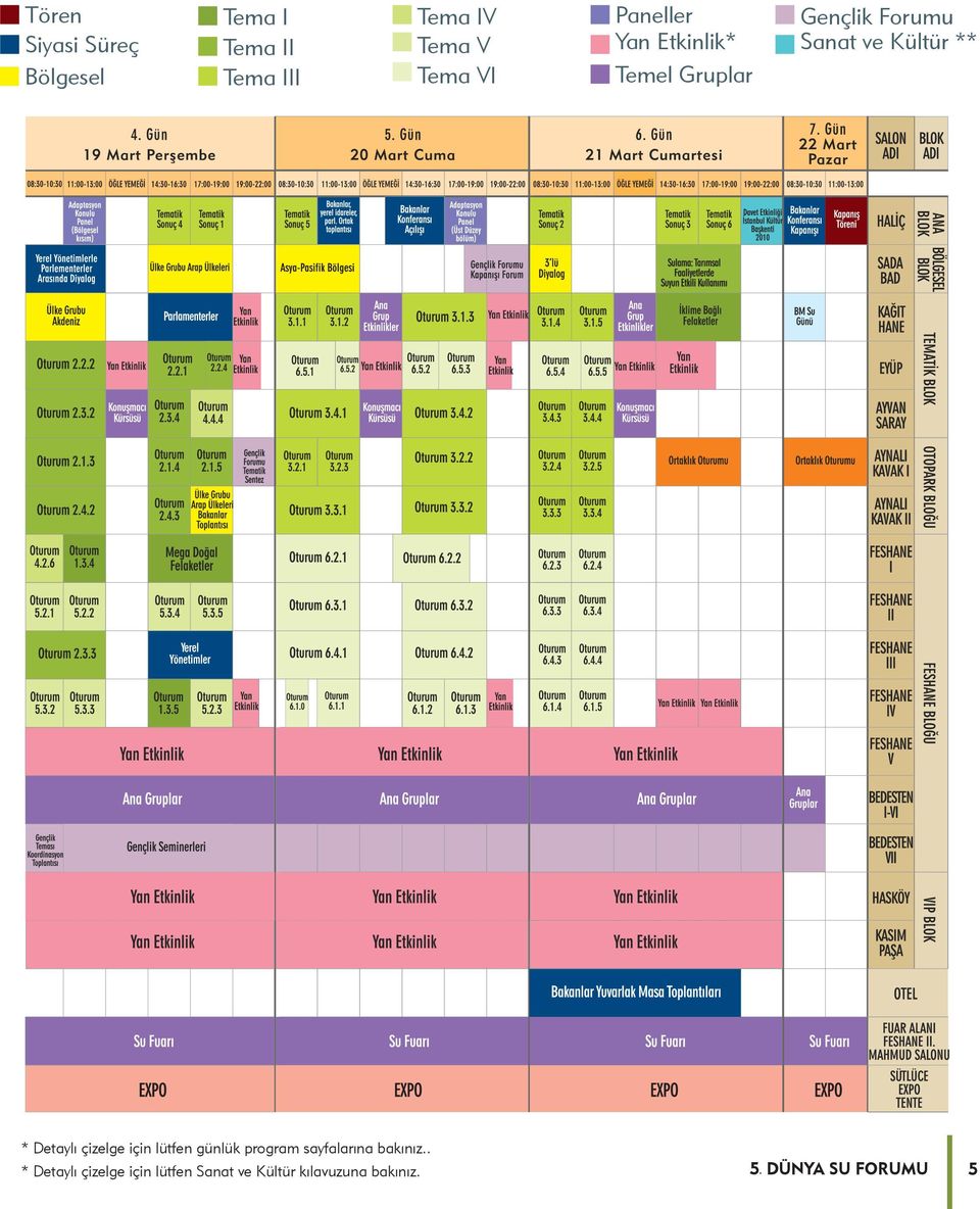 Detaylı çizelge için lütfen günlük program sayfalarına bakınız.