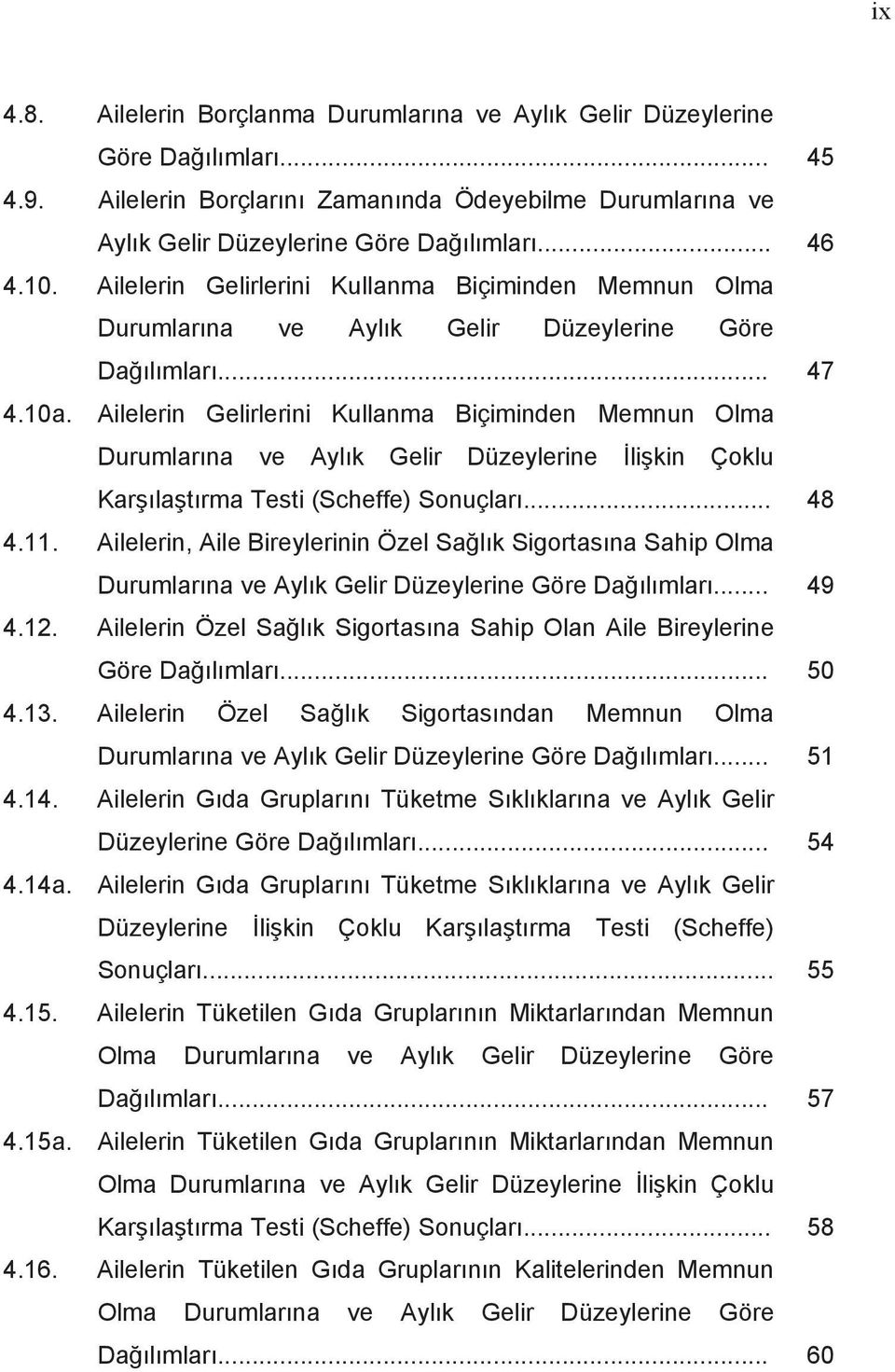 Ailelerin Gelirlerini Kullanma Biçiminden Memnun Olma Durumlar na ve Ayl k Gelir Düzeylerine li kin Çoklu Kar la t rma Testi (Scheffe) Sonuçlar... 48 4.11.