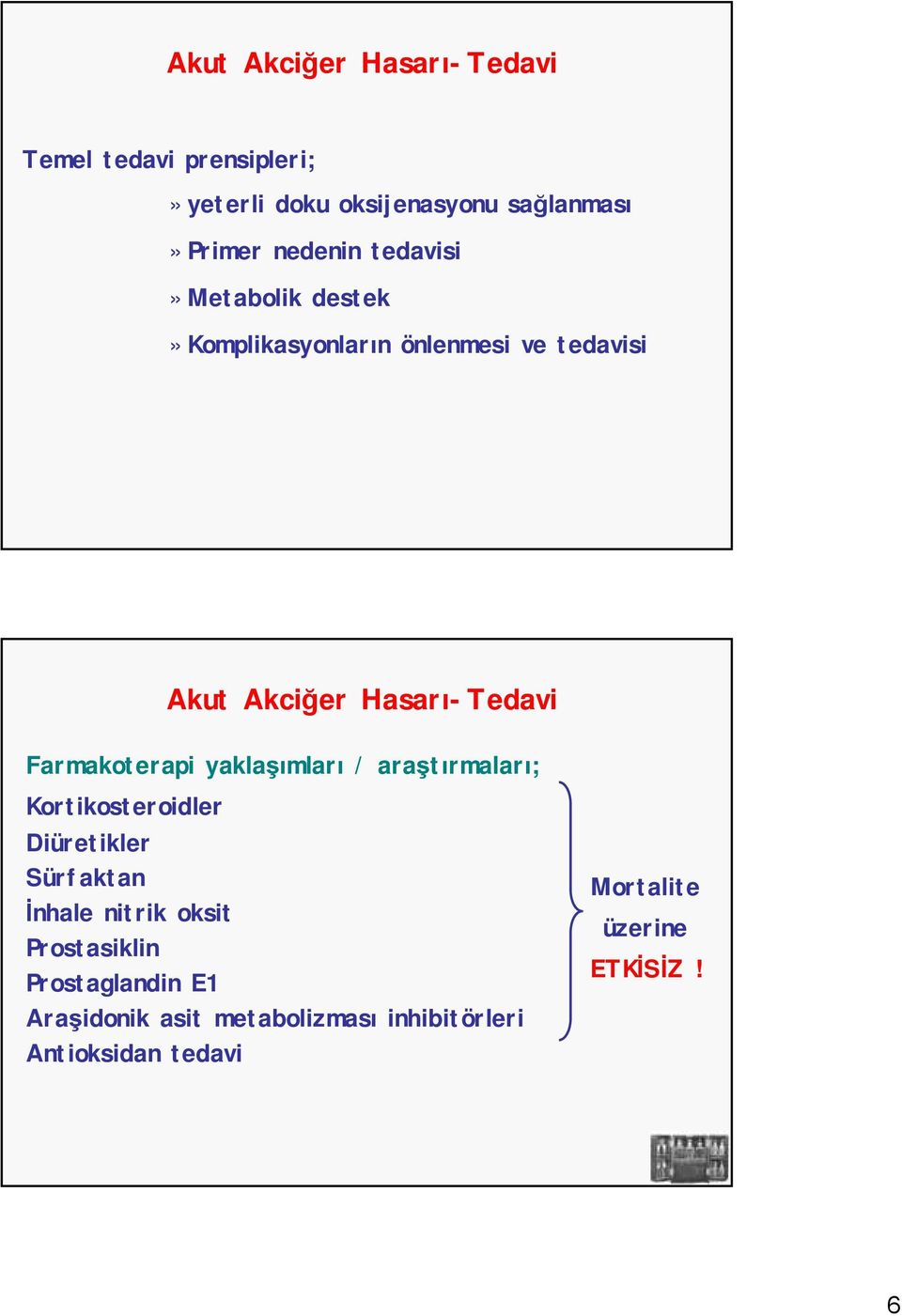 Farmakoterapi yaklaşımları / araştırmaları; Kortikosteroidler Diüretikler Sürfaktan İnhale nitrik oksit