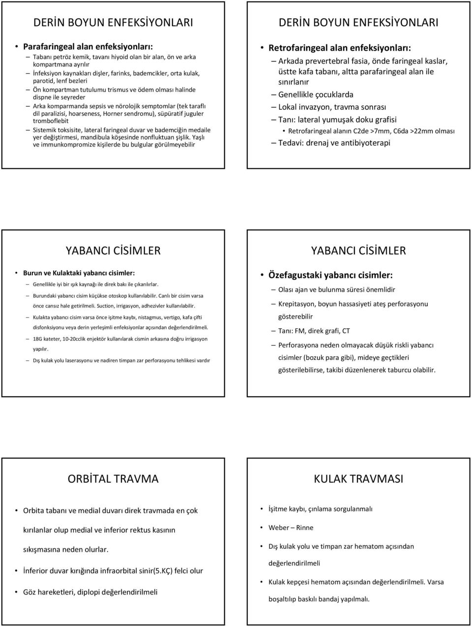 sendromu), süpüratif juguler tromboflebit Sistemik toksisite, lateral faringeal duvar ve bademciğin medaile yer değiştirmesi, mandibula köşesinde nonfluktuan şişlik.