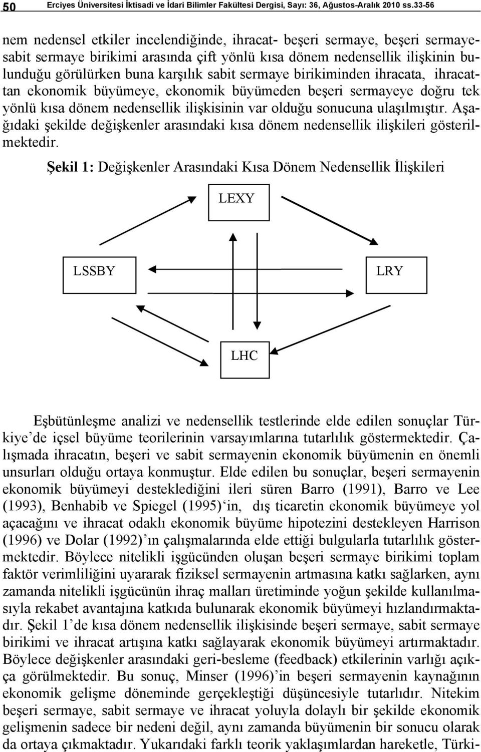 ihracaa, ihracaa ekoomik büyümeye, ekoomik büyümede beşeri sermayeye doğru ek yölü kısa döem edesellik ilişkisii var olduğu soucua ulaşılmışır.