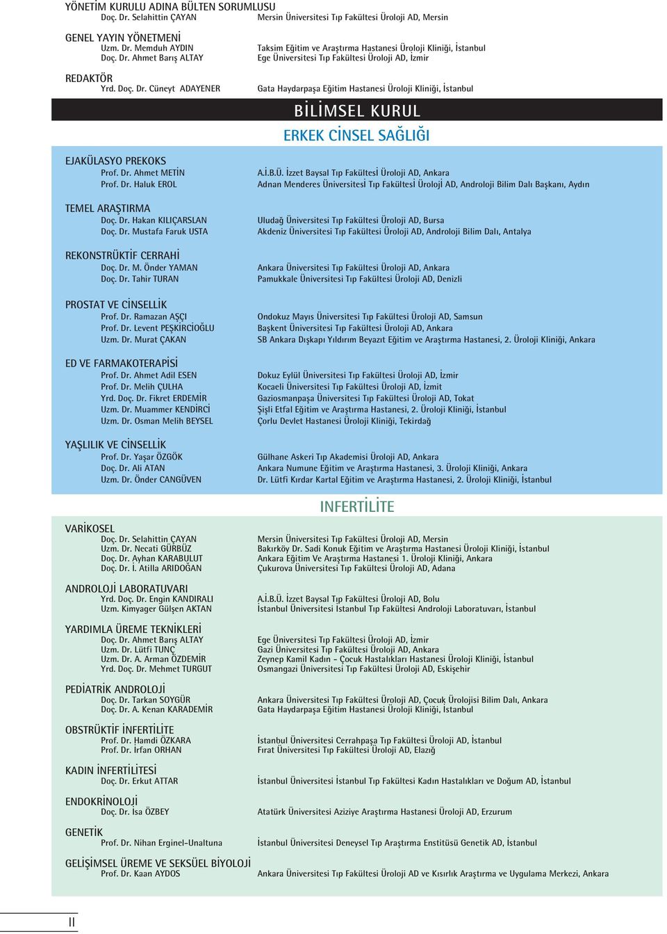 Dr. Tahir TURAN PROSTAT VE C NSELL K Prof. Dr. Ramazan AfiÇI Prof. Dr. Levent PEfiK RC O LU Uzm. Dr. Murat ÇAKAN ED VE FARMAKOTERAP S Prof. Dr. Ahmet Adil ESEN Prof. Dr. Melih ÇULHA Yrd. Doç. Dr. Fikret ERDEM R Uzm.